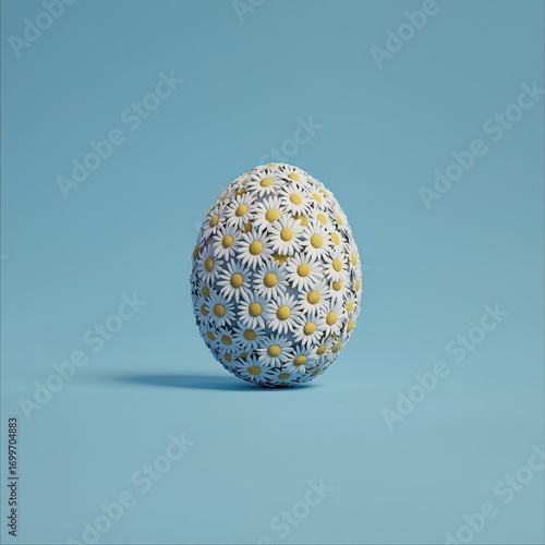 Decorative Egg with Floral Pattern on Light Blue Background