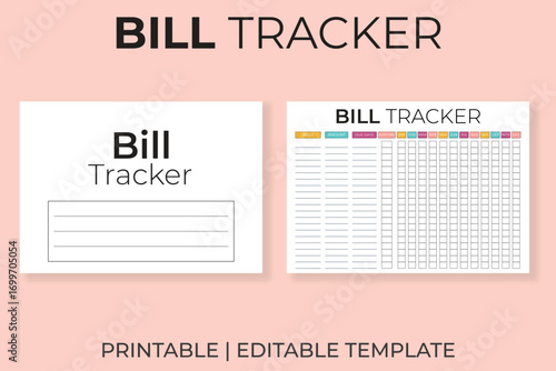 Bill Tracker Printable and Editable Template