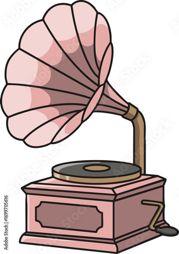 old gramophone on white background