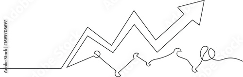 Watch Your Business Flourish: One-Line Art Illustrating Growth and Profitability with a Dynamic Arrow, Perfect for Finance, Investment, and Startup Concepts
