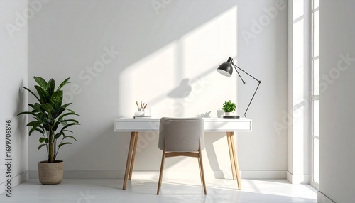 Minimalist Home Office Workspace with Natural Light