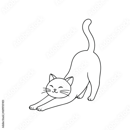 Cute stretching cat line art illustration, simple minimal pet design for animal lovers and vector graphics.
