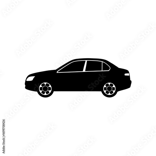 Silhouette of a sedan car on transparent background