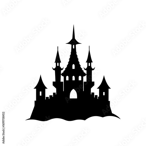 Silhouette of dark castle on transparent background