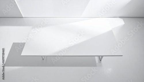 White Minimalist Table with Sunlight Shadow Background