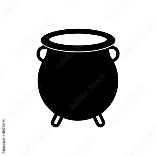 Simple black cauldron pot on transparent background silhouette