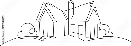Elegant minimalist line art of a cozy home with garden, perfect for real estate branding or modern design projects, clean and simple, ideal for logos or website elements
