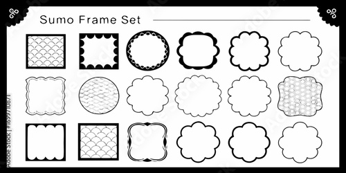 Collection of decorative sumo wrestling inspired frames and borders for graphic design projects