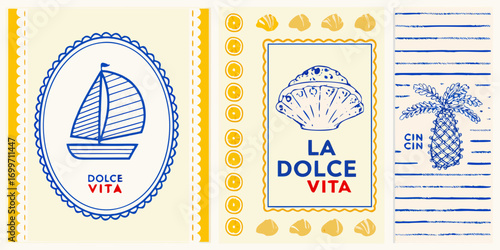 Italian summer vibes la dolce vita nautical theme with sailboat seashells oranges and palm tree