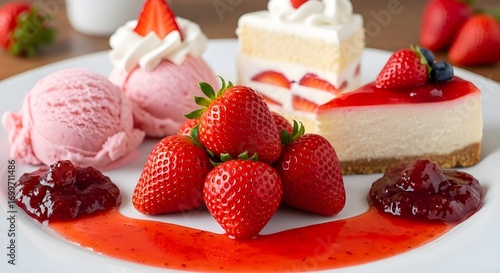A delightful assortment of strawberry treats beautifully arranged on one plate.