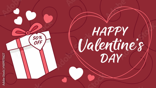 Happy valentine s day sale with gift and hearts
