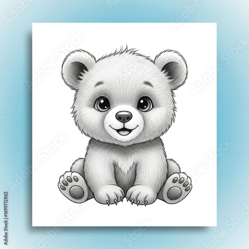 Cute Baby Bear Sitting Adorable Cartoon Style Illustration.