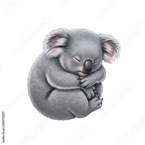 Cute Sleeping Koala Bear Curled Up Adorable Wildlife Illustration.