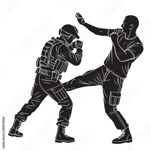 Black krav maga military self defense Silhouette Vector, High Quality Illustration on White Background