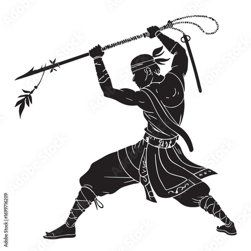 Black krabi krabong thailand weapon based Silhouette Vector, High Quality Illustration on White Background