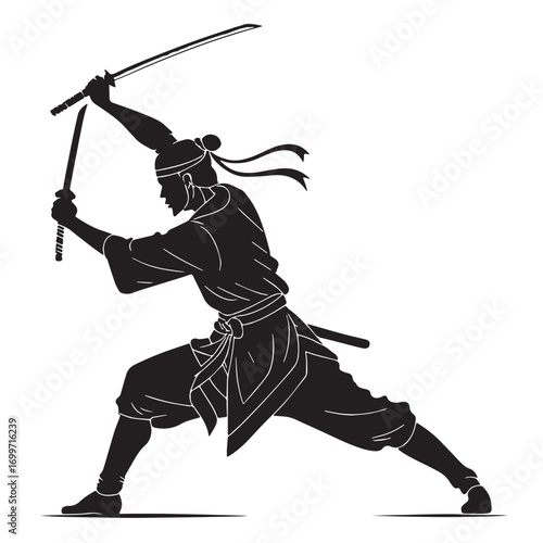 Black krabi krabong thailand weapon based Silhouette Vector, High Quality Illustration on White Background