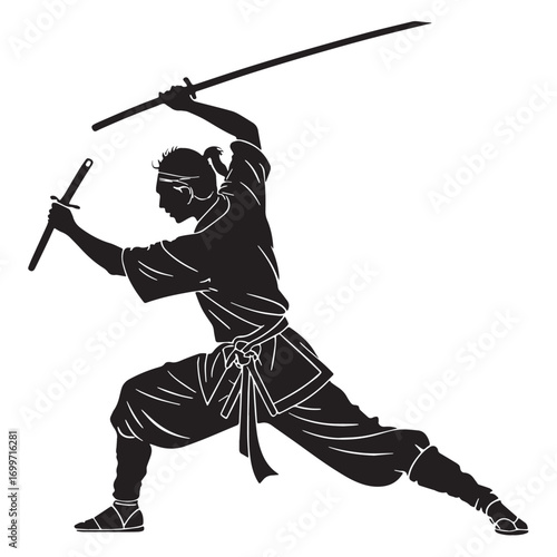 Black krabi krabong thailand weapon based Silhouette Vector, High Quality Illustration on White Background