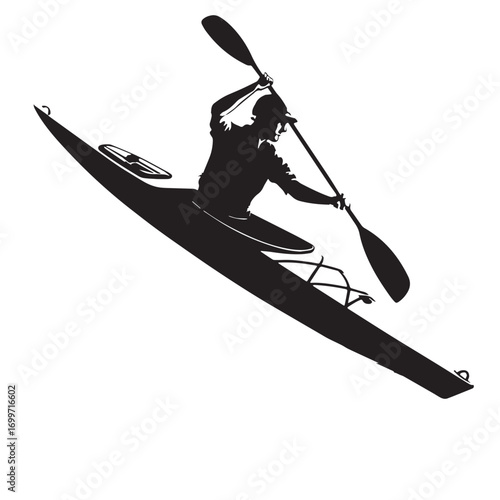 Black kayaking Silhouette Vector, High Quality Illustration on White Background
