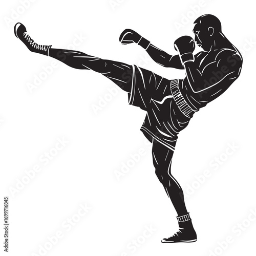 Black kickboxing hybrid Silhouette Vector, High Quality Illustration on White Background