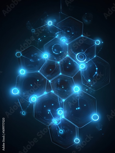 Wallpaper Mural Futuristic Blue Glowing Hexagonal Network Representing Digital Technology and Connectivity in a Dark Background Torontodigital.ca