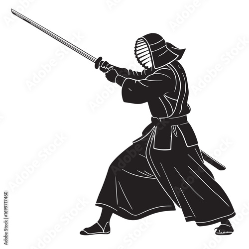 Black kendo japan samurai swordsmanship Silhouette Vector, High Quality Illustration on White Background