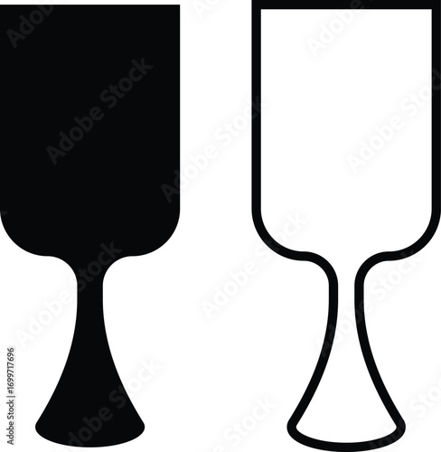 Wine glass icon set collection group in black flat and line style, beverage drink goblet cup symbol bundle, alcohol bar cocktail champagne liquor illustration, isolated on transparent background vecto