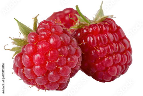 Two Ripe Red Raspberries Isolated on Transparent Background