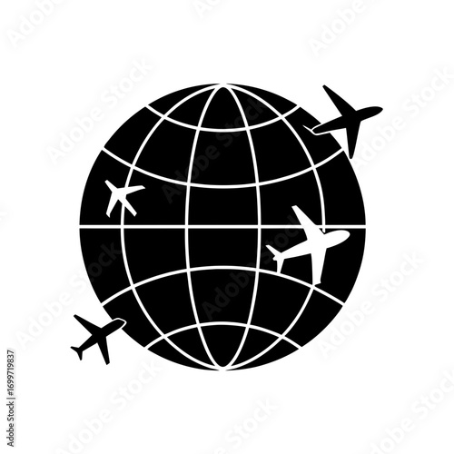 Planes flying the globe on transparent background silhouette