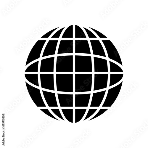 Black globe with gridlines on transparent background silhouette
