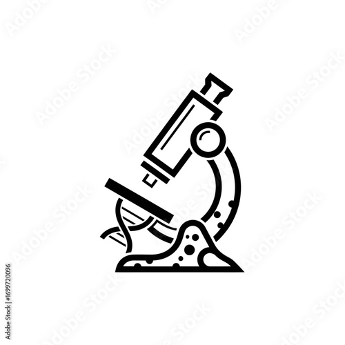 Illustration of a microscope on a laboratory table with a specimen slide, symbolizing scientific research