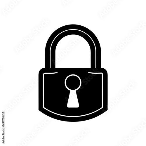 Black metal padlock icon on transparent background silhouette