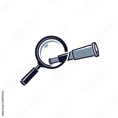 Magnifying glass and telescope illustration showing exploration and discovery in a creative design