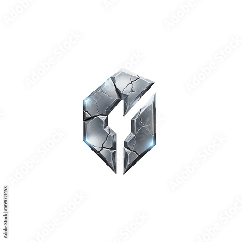 Metallic logo design featuring cracked texture, symbolizing strength and resilience in a minimalist style