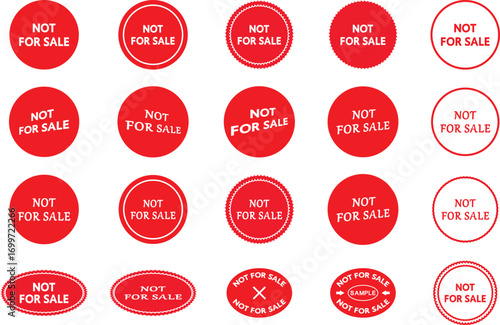 Set of Red Not for Sale Stickers Vector Illustration.