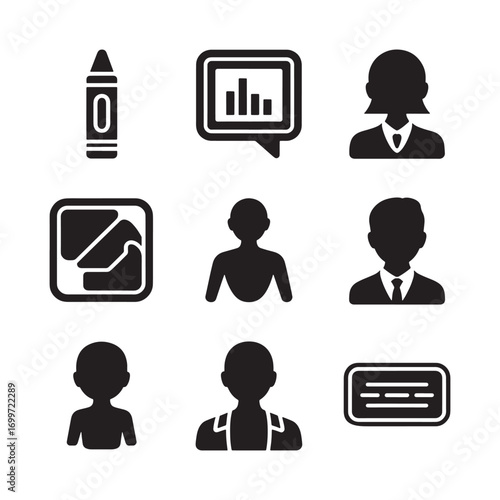 Versatile Set of Modern Vector Silhouette Icons for Business, Education, and User Interface Design
