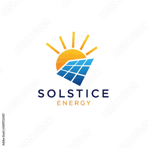 Vibrant logo depicting a sun and solar panels, symbolizing renewable energy and sustainability