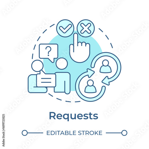 Requests soft blue concept icon. Conversation, dialogue. Social interaction, networking. Round shape line illustration. Abstract idea. Graphic design. Easy to use in booklet, blog post