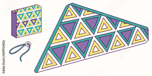 Triangular bandana with geometric pattern and accessories