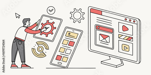 Developer assembling a digital interface on a computer screen