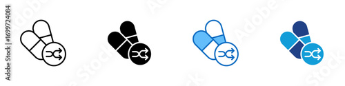 Pill Exchange Multiple Style Icon Sheet Design Vector - Pills with arrows, representing drug interaction, medicine change, or pharmaceutical exchange