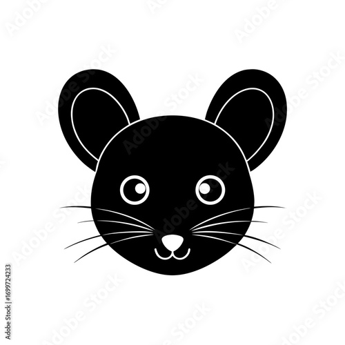 Cartoon mouse face icon on transparent background silhouette