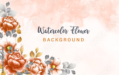 Soft watercolor floral background with delicate peonies and leaves