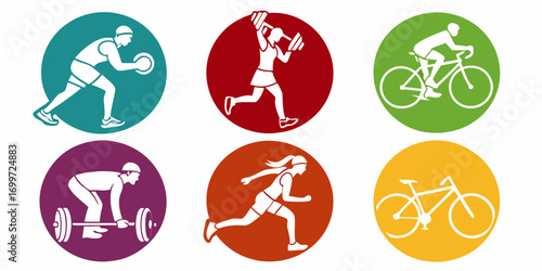 Set of sport icons in circles on