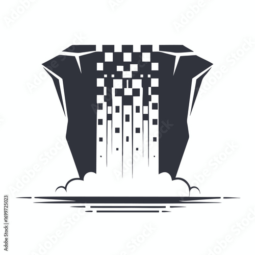 Abstract Waterfall with Checkered Design on a White Background