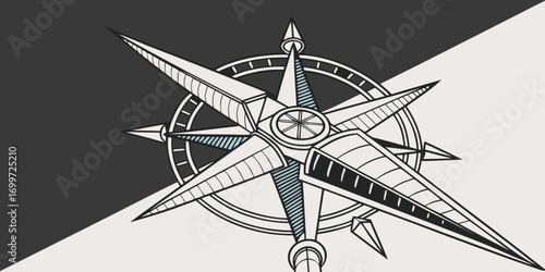 Stylized compass rose illustration with geometric background elements