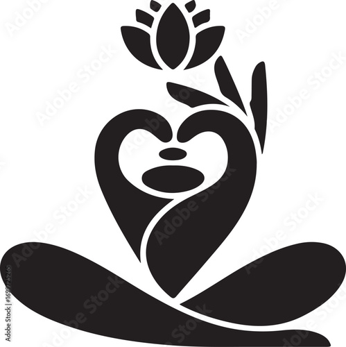Lotus flower and heart symbol representing meditation and peace