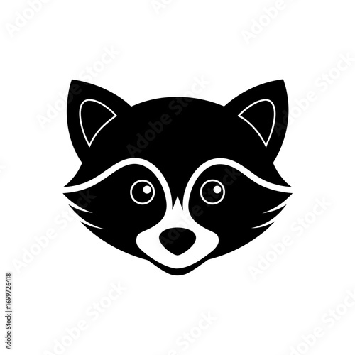 Raccoon face black icon on transparent background silhouette