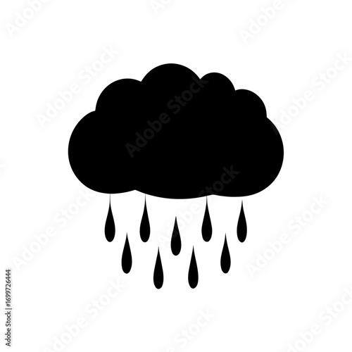 Dark cloud with rain drops on transparent background silhouette