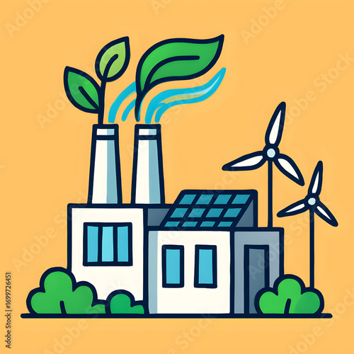 Eco-Friendly Factory Illustrative representation of sustainable power production with renewable energy sources