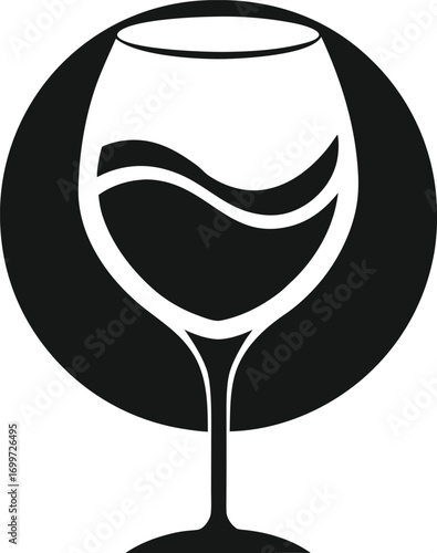 Elegant Wine Glass Silhouette in Circular Frame Wine Tasting and Fine Dining Concept for Restaurants and Beverage Brands